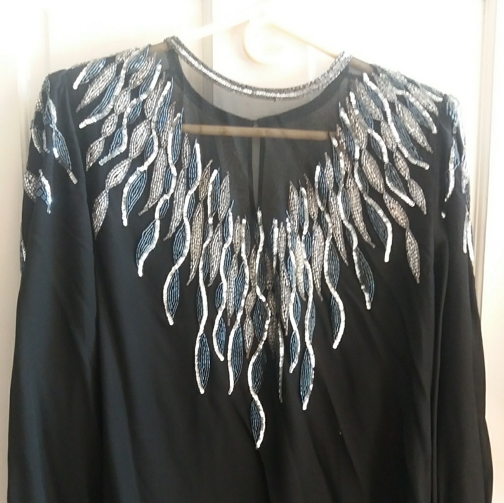 Oleg Cassini silk beaded blouse
